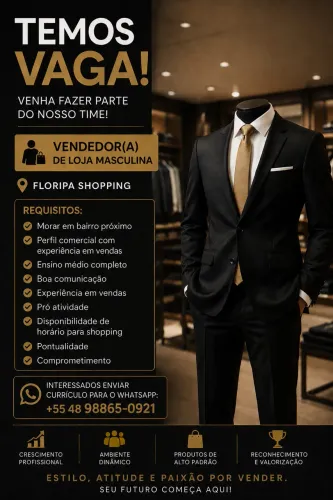 VAGA PARA VENDEDOR(A) LOJA MASCULINA