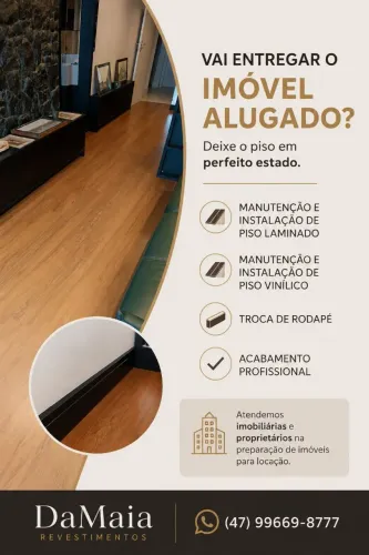 Piso laminado, piso vinílico e rodapés.