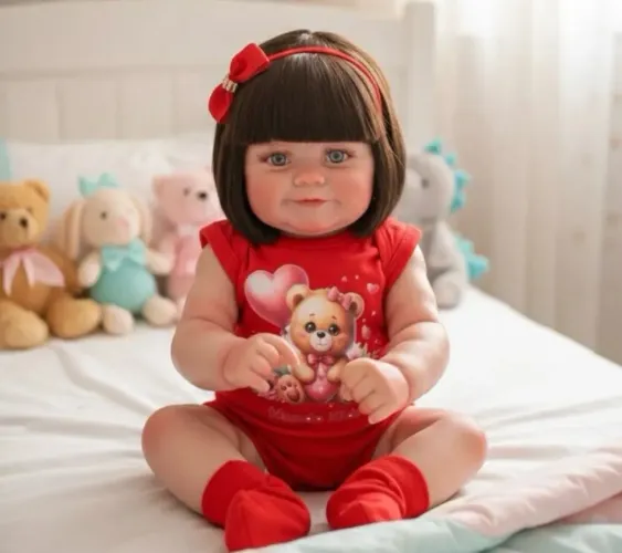 Boneca bebê reborn toda de silicone com cabelo Castanho 53  cm