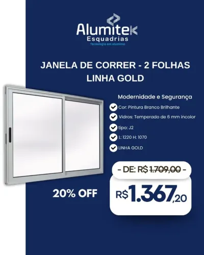 Janela Alumínio 2 Folhas 1,22x1,07 - Linha Gold