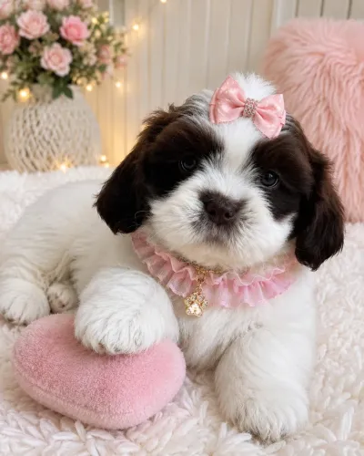 Lindinha Lhasa apso fêmea branca e chocolate 