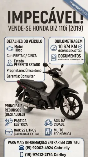 Honda Biz 110i 2019 - perfeito estado