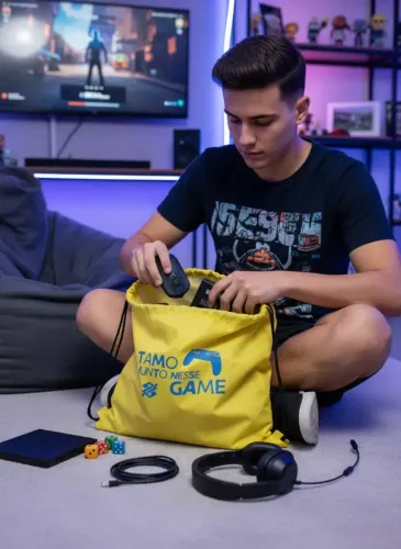 mochila ipermeável tamo junto nesse game amarela ccxp Banco do Brasil bb
