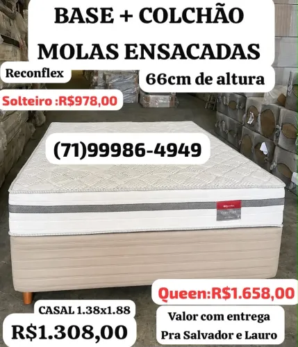 Cama Box , cama de molas ensacadas Reconflex , base e colchão