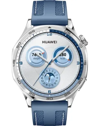 Watch GT 5, 46mm, caixa em aço inoxidável, pulseira azul de silicone