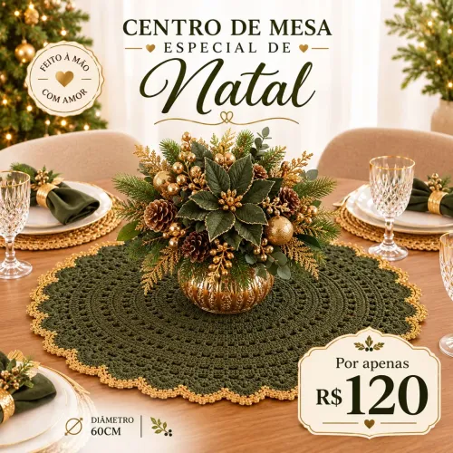 Centro de Mesa de Natal em Crochê 60cm