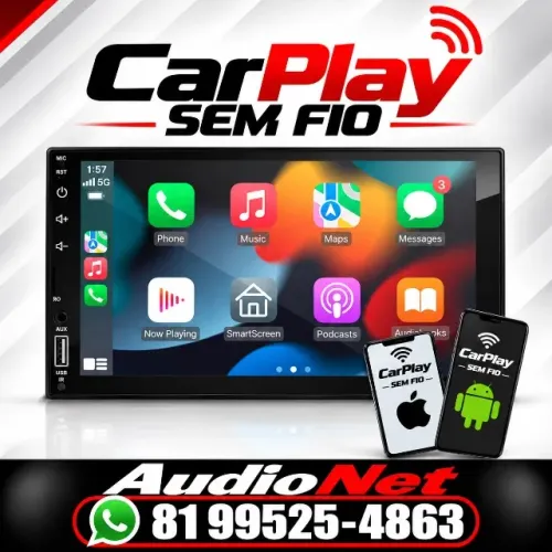central mp5 mp10 car play e espelhamento sem fio 7 polegadas