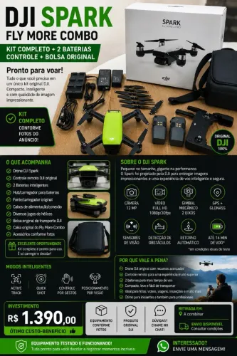 DRONE DJI SPARK FLY MORE COMBO ? KIT COMPLETO + 2 BATERIAS + CONTROLE + BOLSA ORIGINAL