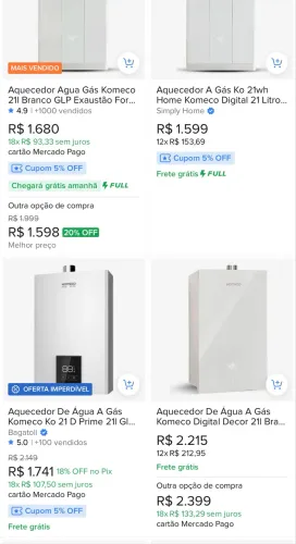 OPORTUNIDADE Aquecedor Agua Gás Komeco 21l Branco GLP Exaustão Forcada