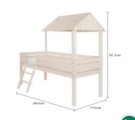 Cama Infantil em formato de casinha com telhado e escada em madeira
