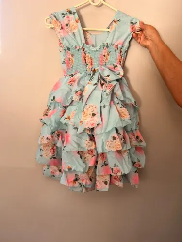 Vestido Azul Florido Tamanho 10