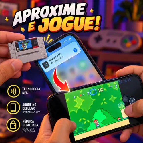 Mini Cartucho Chaveiro NFC Super Nintendo - Aproxime o celular e jogue