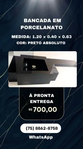 Bancada com Cuba esculpida no preto absoluto