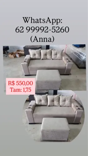 Sofá preto com puff - R$550,00