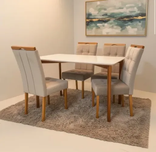 Conjunto Mesa Capri 120 com 4 Cadeiras Estofadas