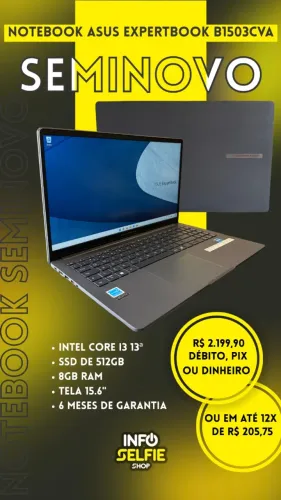 Notebook Asus ExpertBook i3 13ª Seminovo com Garantia-Pague no cartão, boleto ou com FGTS
