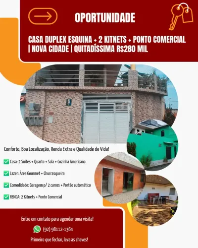 Casa Duplex Esquina + 2 kitnets + Ponto Comercial/ Nova Cidade/ Quitada 