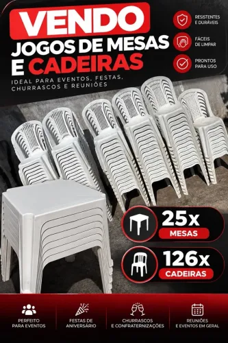 Mesas e cadeiras pela metade do preço 
