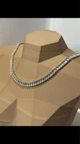 Colar chocker rivieira baguete cristal Semijoia