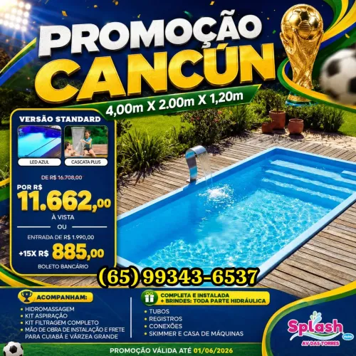 Piscina Cancún 4,00 x 2,00 x 1,40 Completa e Instalada
