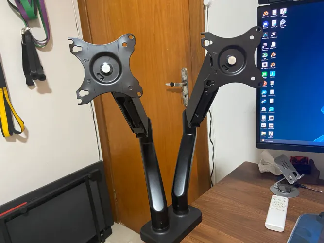 Suporte Braço 2 Monitor Mesa Pistão A Gás 14 À 32 Pol Duplo