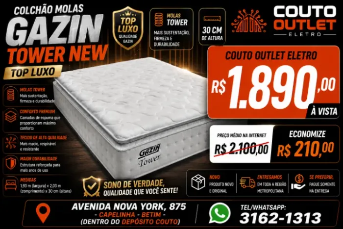 Colchão De Molas Gazin Tower New King Com Pillow - MAIS BARATO QUE NAS GRANDES LOJAS