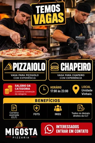 Vaga emprego ( unidade vinhais) pizzaiolo e chapeiro