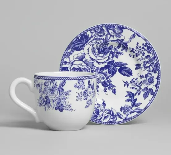 Conjunto xícaras café blue garden scalla de 250,00 por 150,00 kit com 6