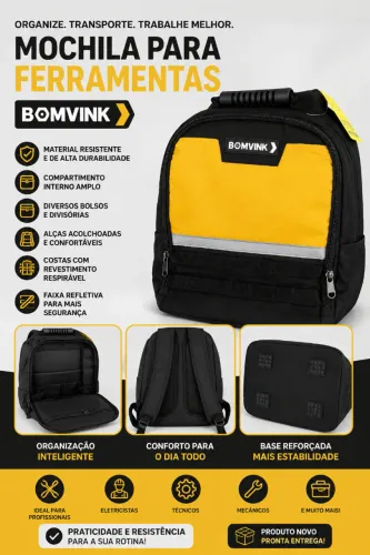 Mochila Ferramentas Profissional Bomvink Reforçada Multiuso Nova