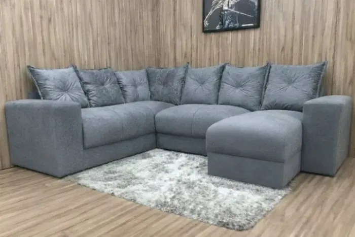 Sofá de Canto Alice com Chaise Suede AL Móveis Cinza - Entrega Rápida!