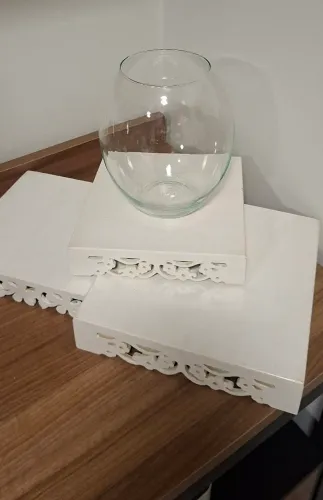 Trio bandejas MDF + Vaso vidro