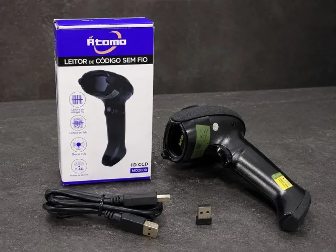 Leitor de Código de Barras Sem Fio Átomo MD2000 USB 2.4G