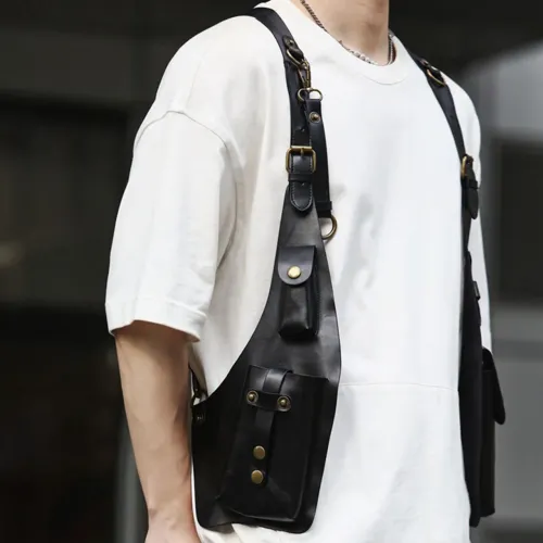 Colete Bolsa de ombro retro vintage medieval steampunk preto unissex harness bag