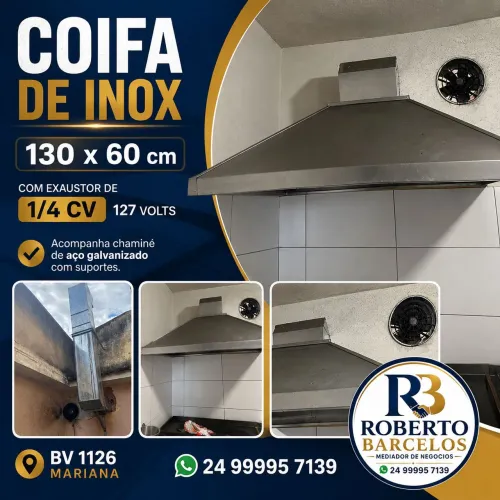 Coifa de inox com exaustor e chaminé galvanizada