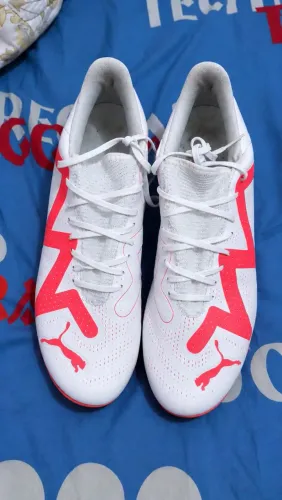 Chuteira Futsal Juvenil Puma Future Neymar Jr Play Unissex - Branco+Vermelho
