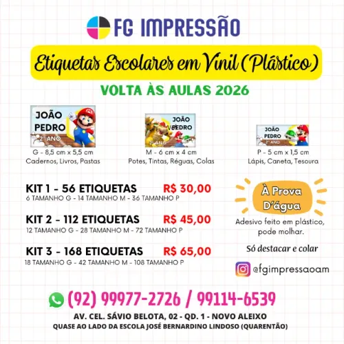 Etiqueta Escolar Personalizada Vinil ou Papel