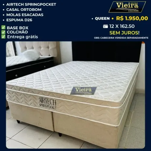 Cama queen  airtech molas ensacadas ortobom +2 travesseiros de brinde