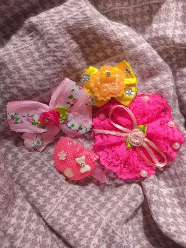 Kit 4 Presilhas/Laços Coloridos - Rosa/Amarelo, Lindos e Detalhados ?