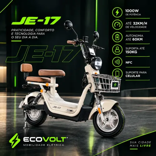 Scooter Elétrica JE-17 1000W | 60 km de Autonomia | 32 km/h | 1 Ano Garantia