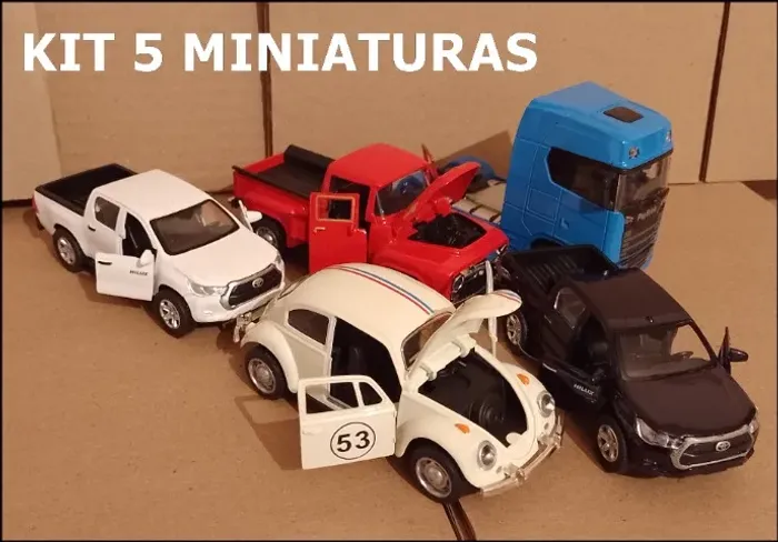 Kit 5 miniaturas de carro e caminhão de metal