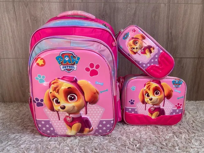 KIT 3 PEÇAS MOCHILA ESCOLAR SKYE PATRULHA CANINA ALTO RELEVO 3D em EVA