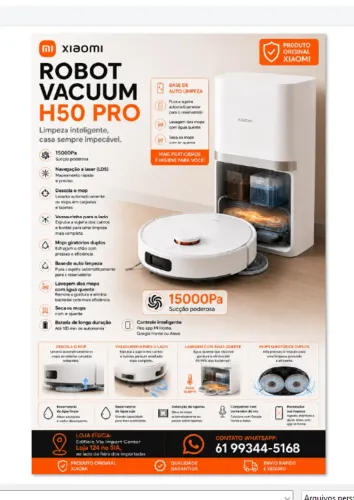 Novo Robô Aspirador Xiaomi H50 Pro, 15mil PA, Novo Lacrado, Garantia, Loja Física