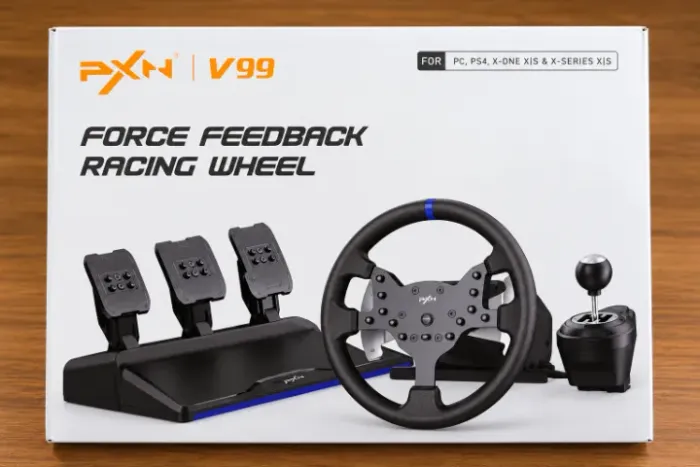Simulador de Corrida PXN V99 Volante Force Feedback 3.2NM 270°/900° 3 Pedais Câmbio 6+R PC