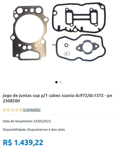 Jogo de junta Cabeçote Scania DC13 e DC09 (Série 5 / Euro 5 - P, G, R).