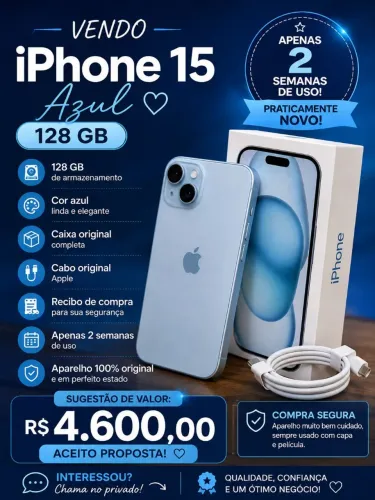 Vendo iPhone 15 duas semanas de uso