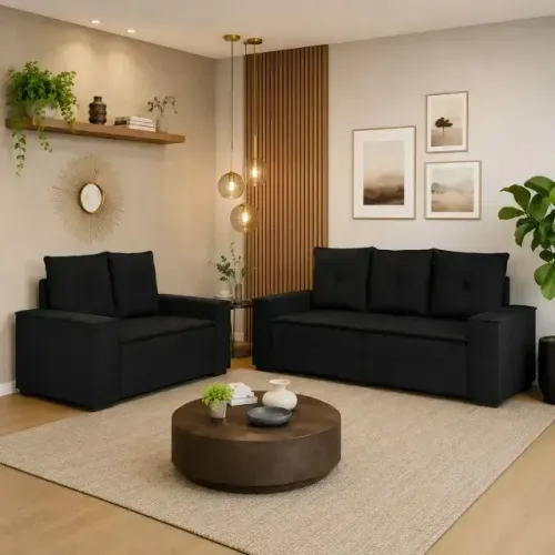 Sofa barcelona 2 e 3 lugares (conjunto) preto