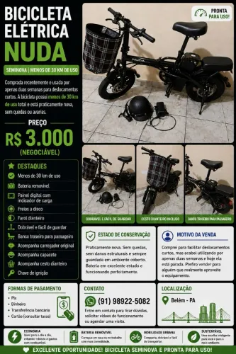 Vende-se bicicleta elétrica Nuda Bike