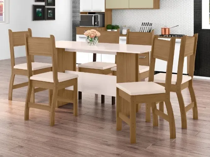 Mesa de Jantar Milano 6 cadeiras Carvalho/Off White Até 12x - Frete Grátis