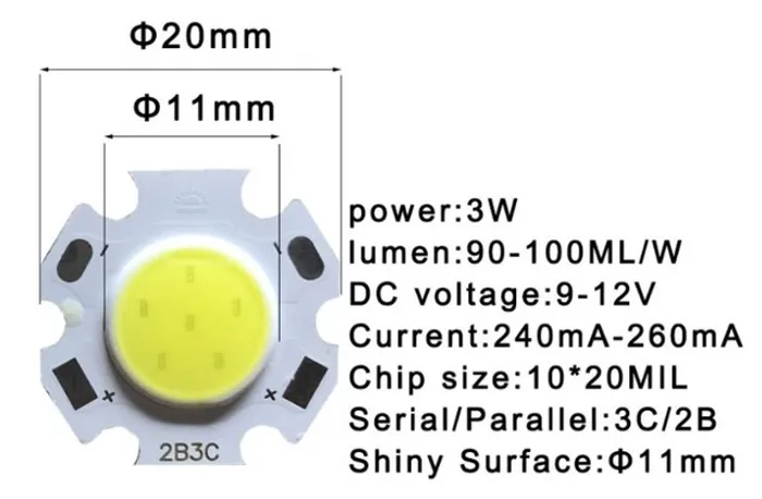 Led Cob 3W 12v Branco Quente - 3 Unidades Arduino Automação COD-CP702  