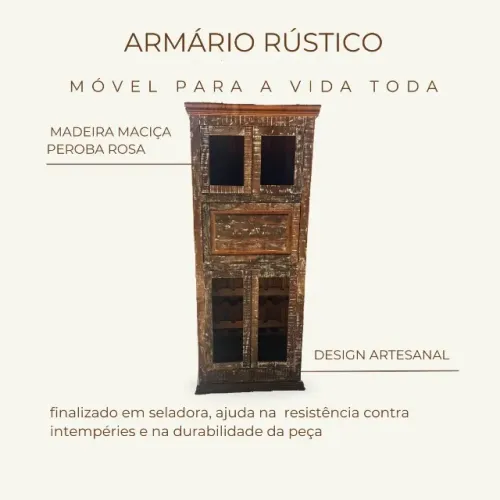 Armário rústico adega madeira maciça peroba rosa 